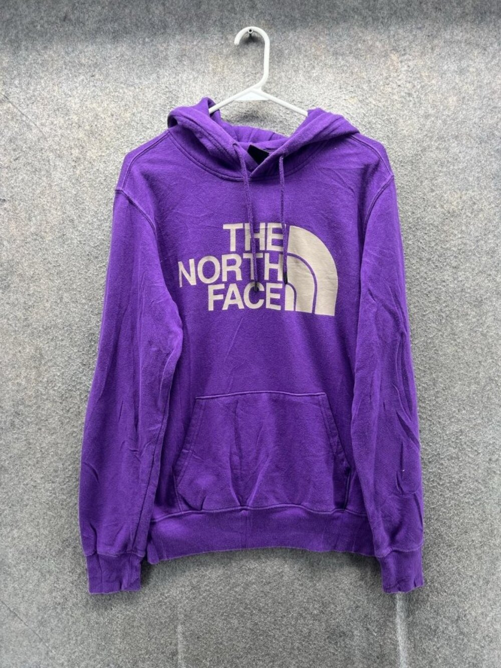 The North Face Hoodie Mens Small Purple Pullover Fleece Kangaroo Logo Sweatshirt